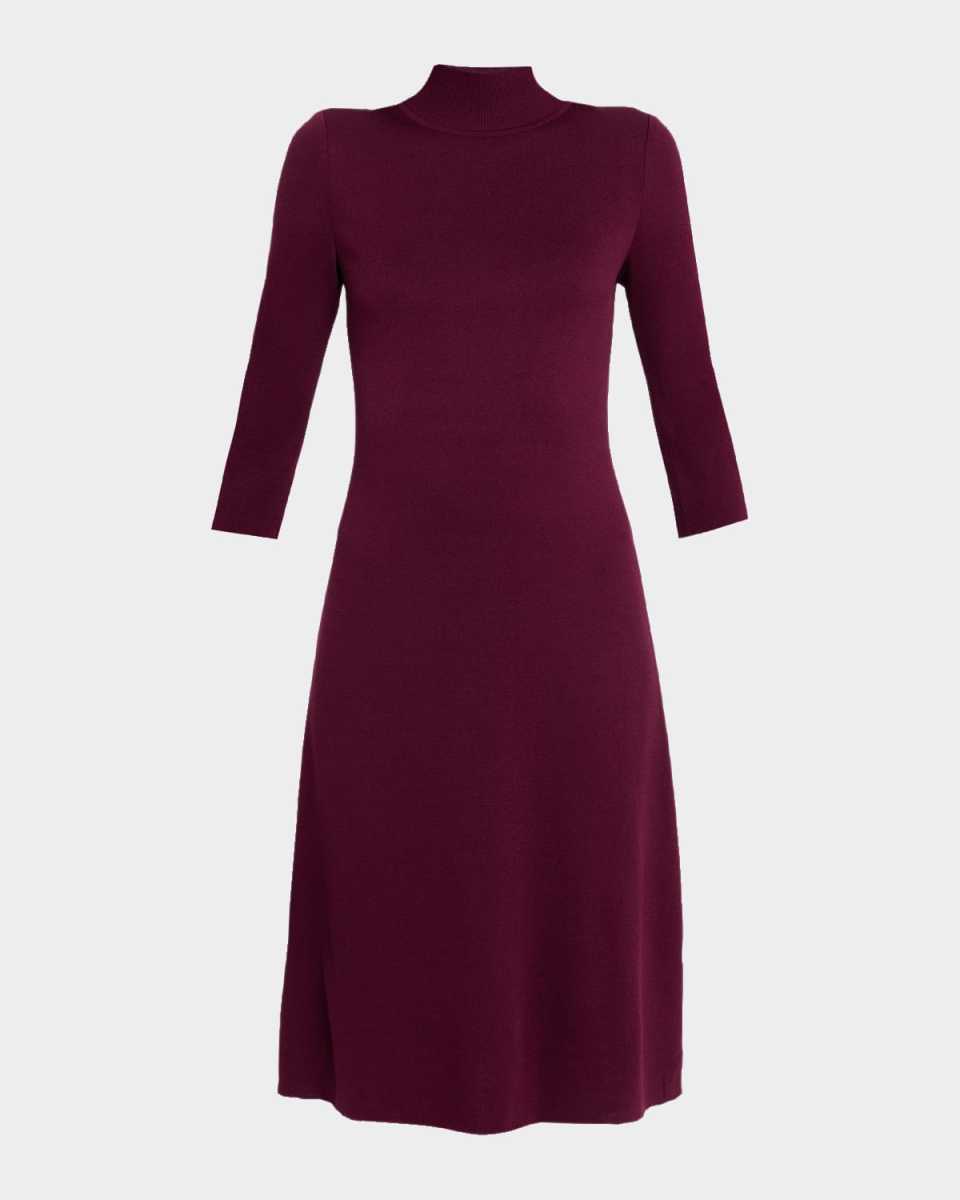 Mock-Neck Knit Midi Dress